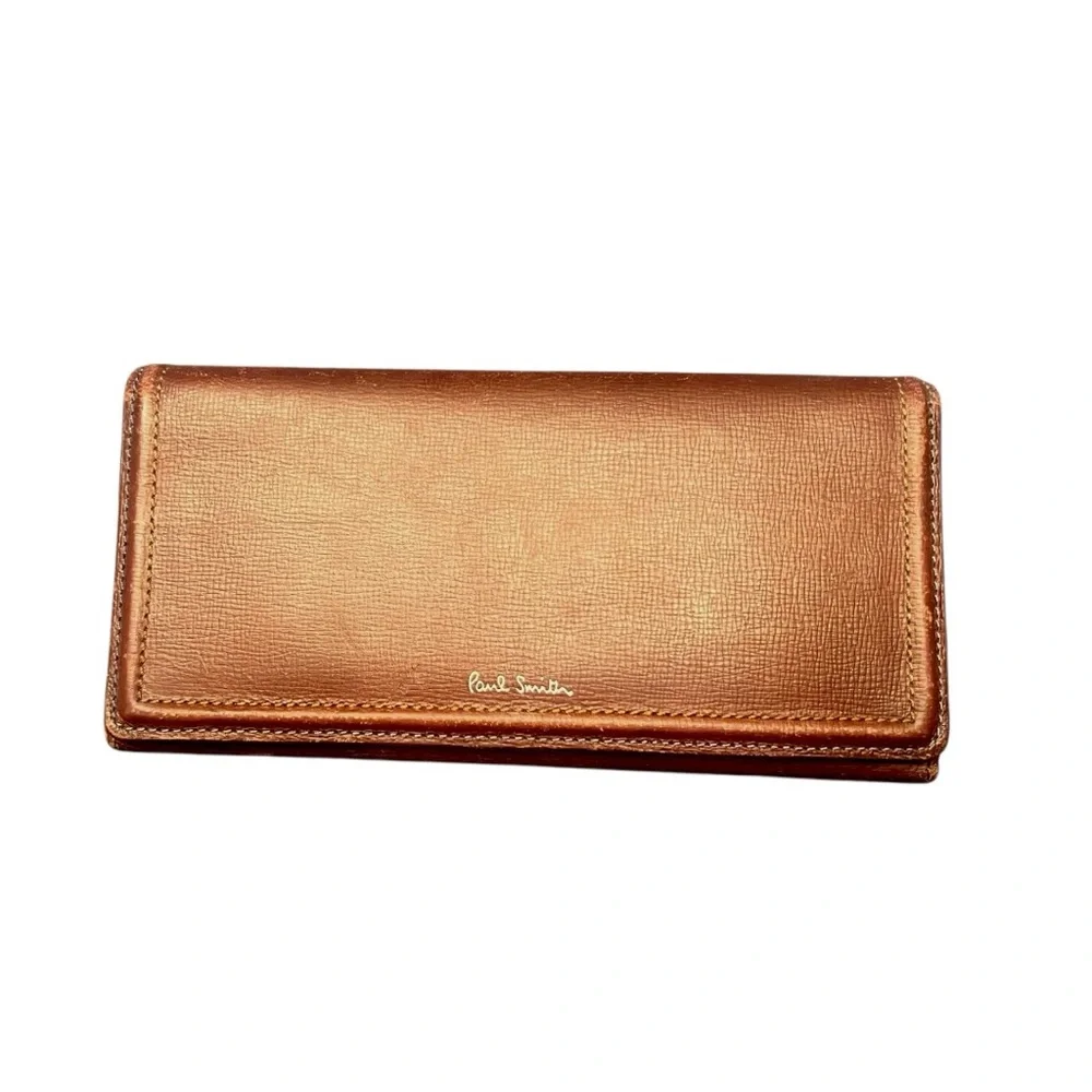 Paul Smith Mens Metallic Copper Textured Leather‎ Long Flap Wallet Made in Italy